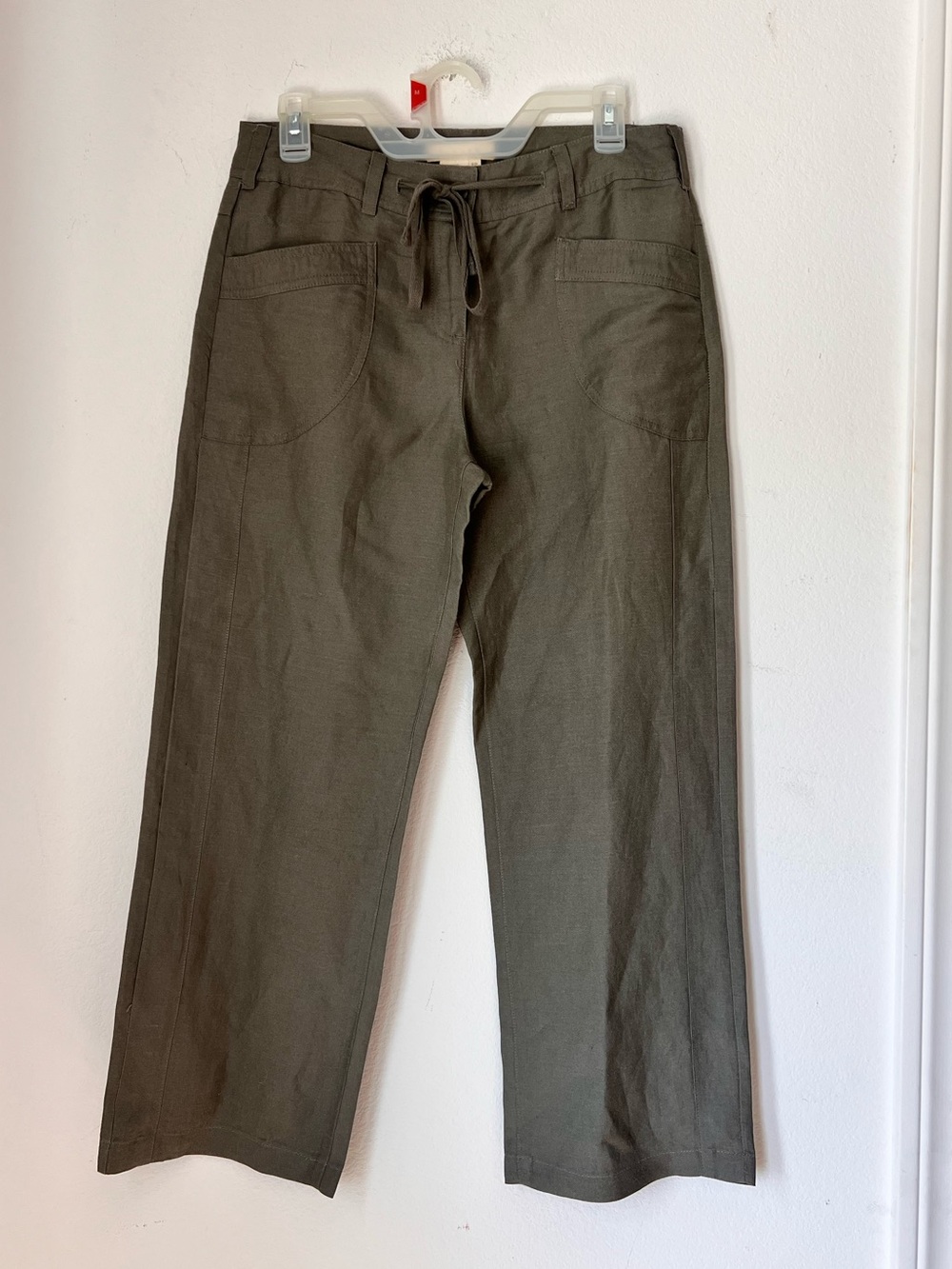 Sandro Gray Linen Blend Straight Leg Trousers Women's Size 8P Petite Lightweight
